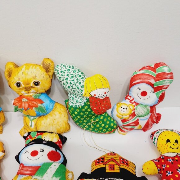 12 Mini Holiday Christmas Plush Pillow Fabric Hand Sewn Snowman Mouse Cat Koala - Picture 4 of 8